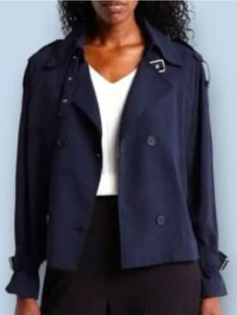 Adrianna Papell Navy Double-Breasted Cropped Trench Jacket Size Large